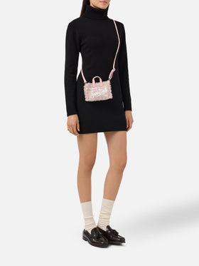 Mini-Handytasche aus rosa Lurex-Tweed