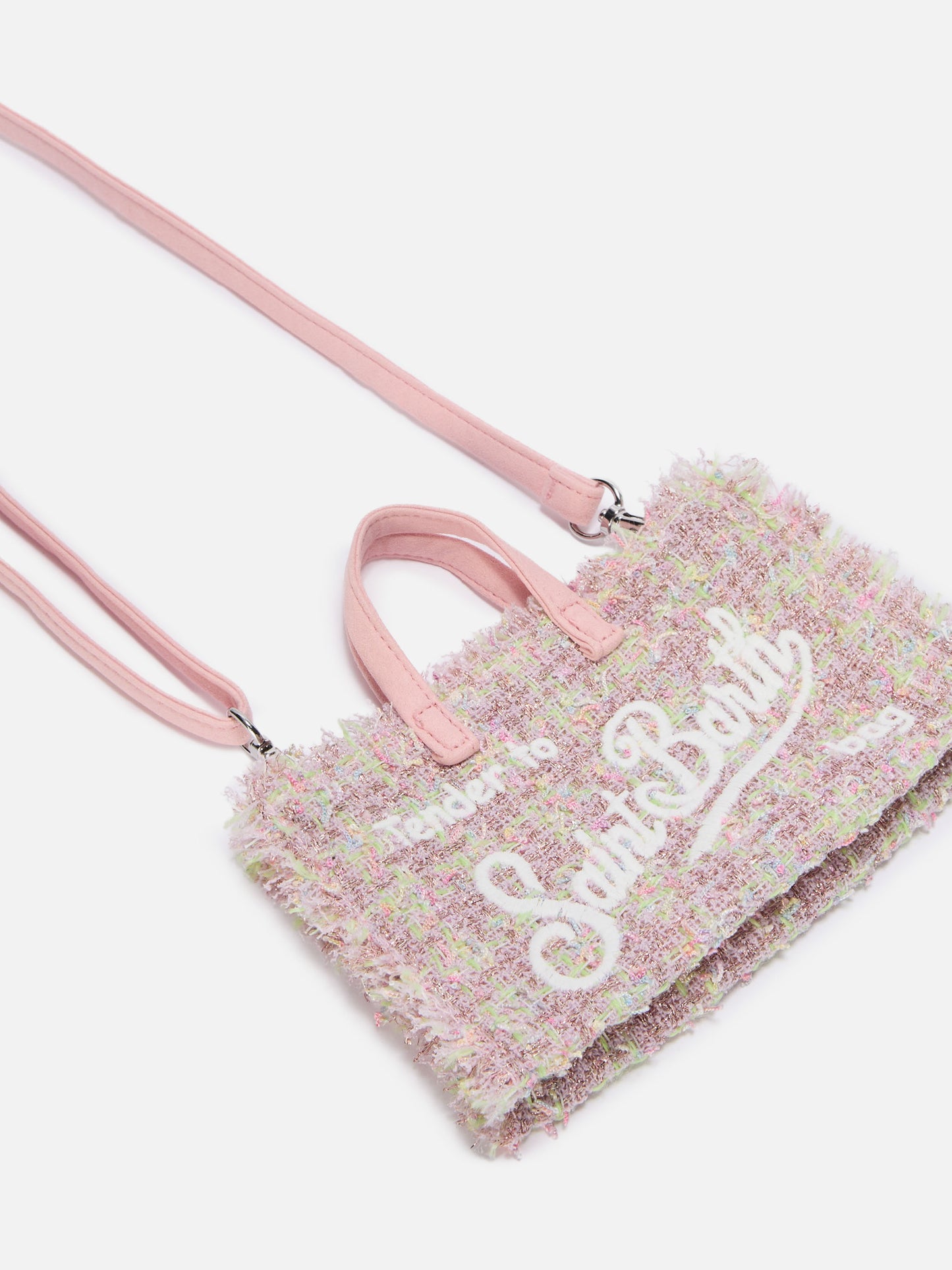 Mini-Handytasche aus rosa Lurex-Tweed