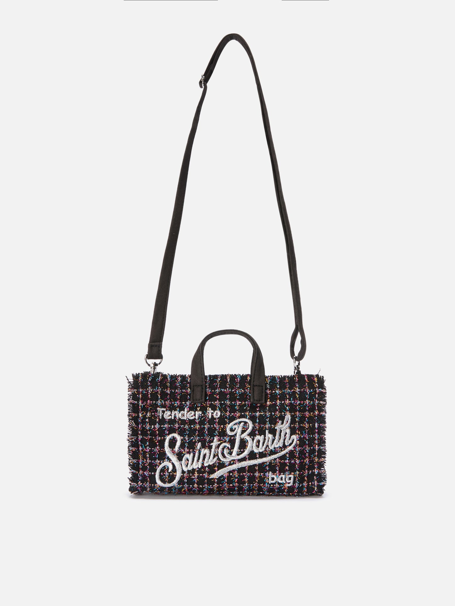 Mini-Handytasche aus schwarzem Lurex-Tweed