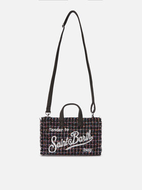 Mini-Handytasche aus schwarzem Lurex-Tweed