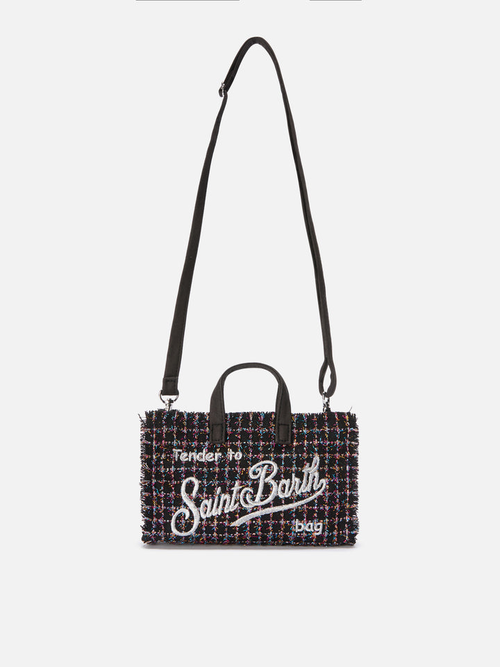 Black Phone Bag in tweed with logo embroidery