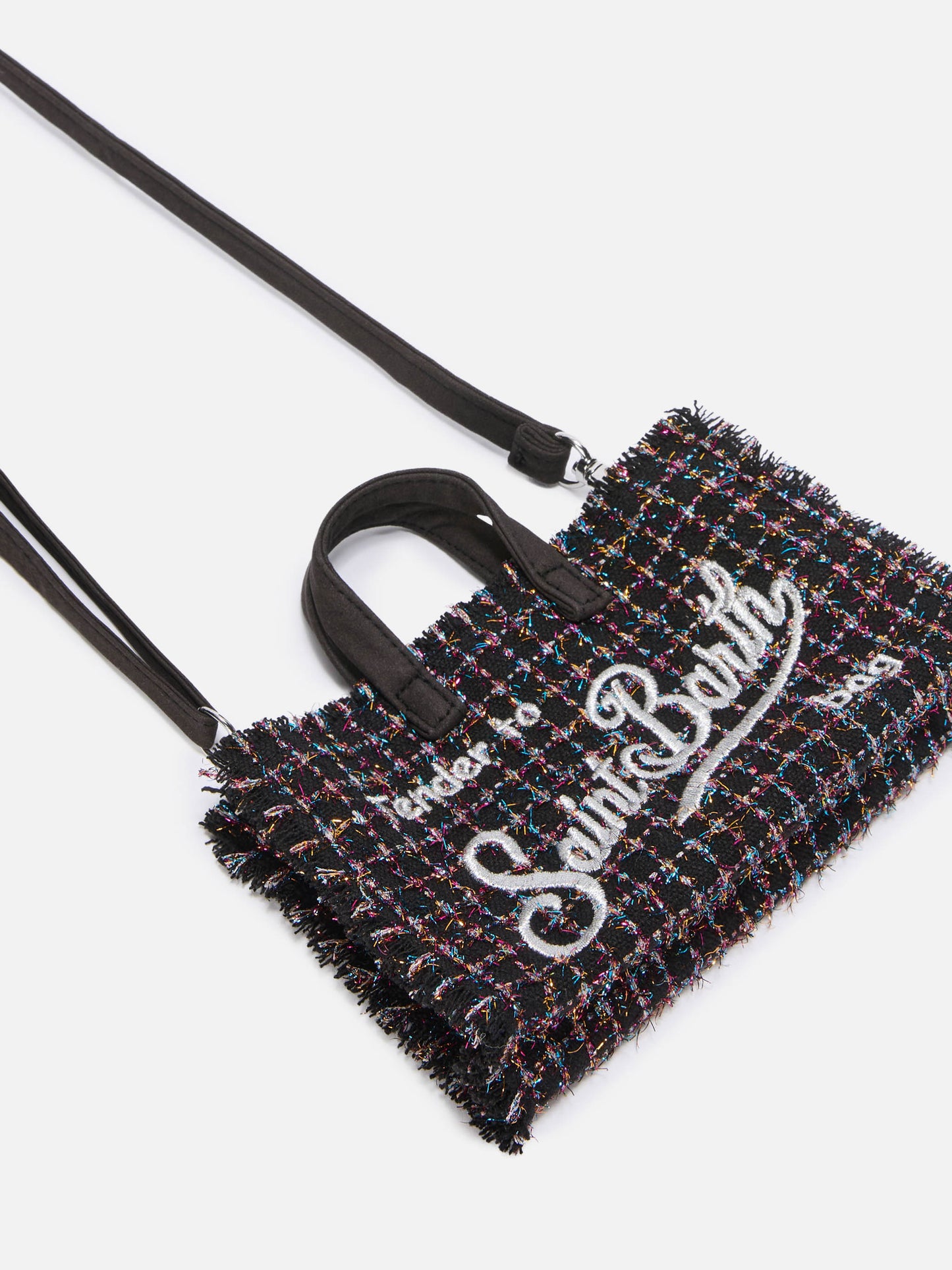 Mini-Handytasche aus schwarzem Lurex-Tweed