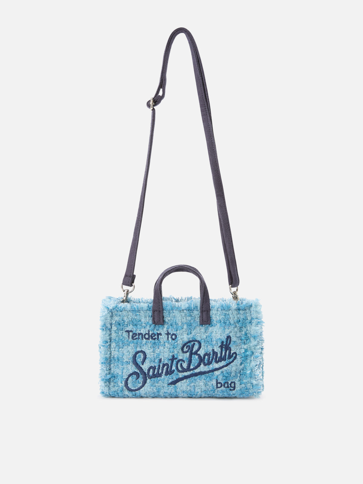 Light blue Phone Bag in tweed with logo embroidery
