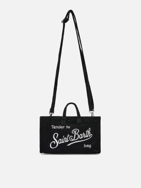 Black Phone Bag in velvet with logo embroidery