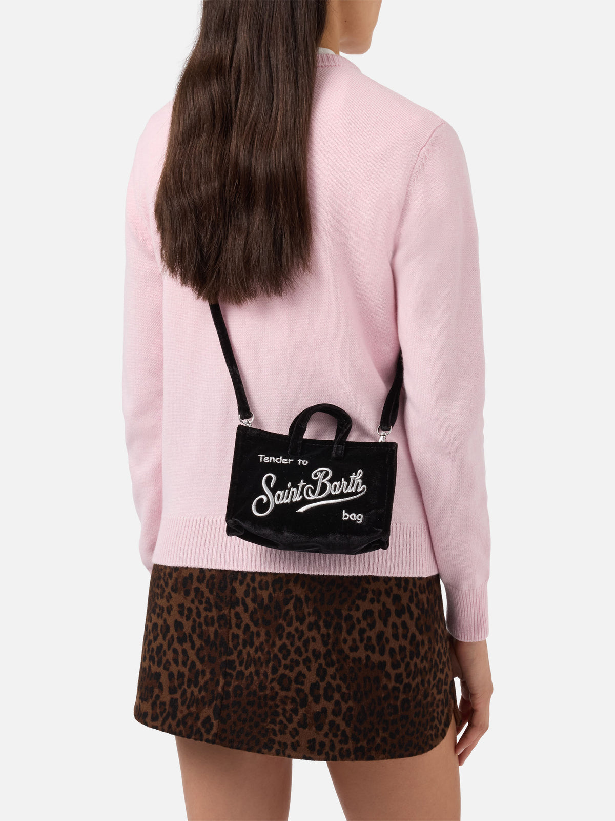 Black Phone Bag in velvet with logo embroidery