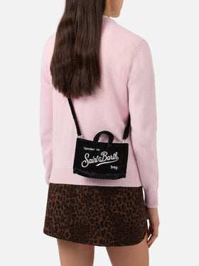 Black Phone Bag in velvet with logo embroidery