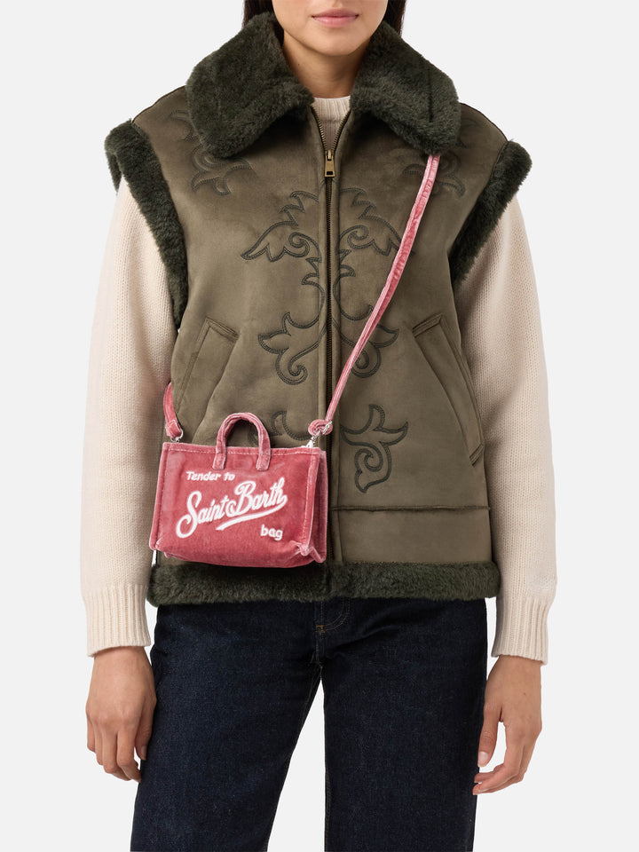 Rosa Phone Bag aus Samt mit Logostickerei 