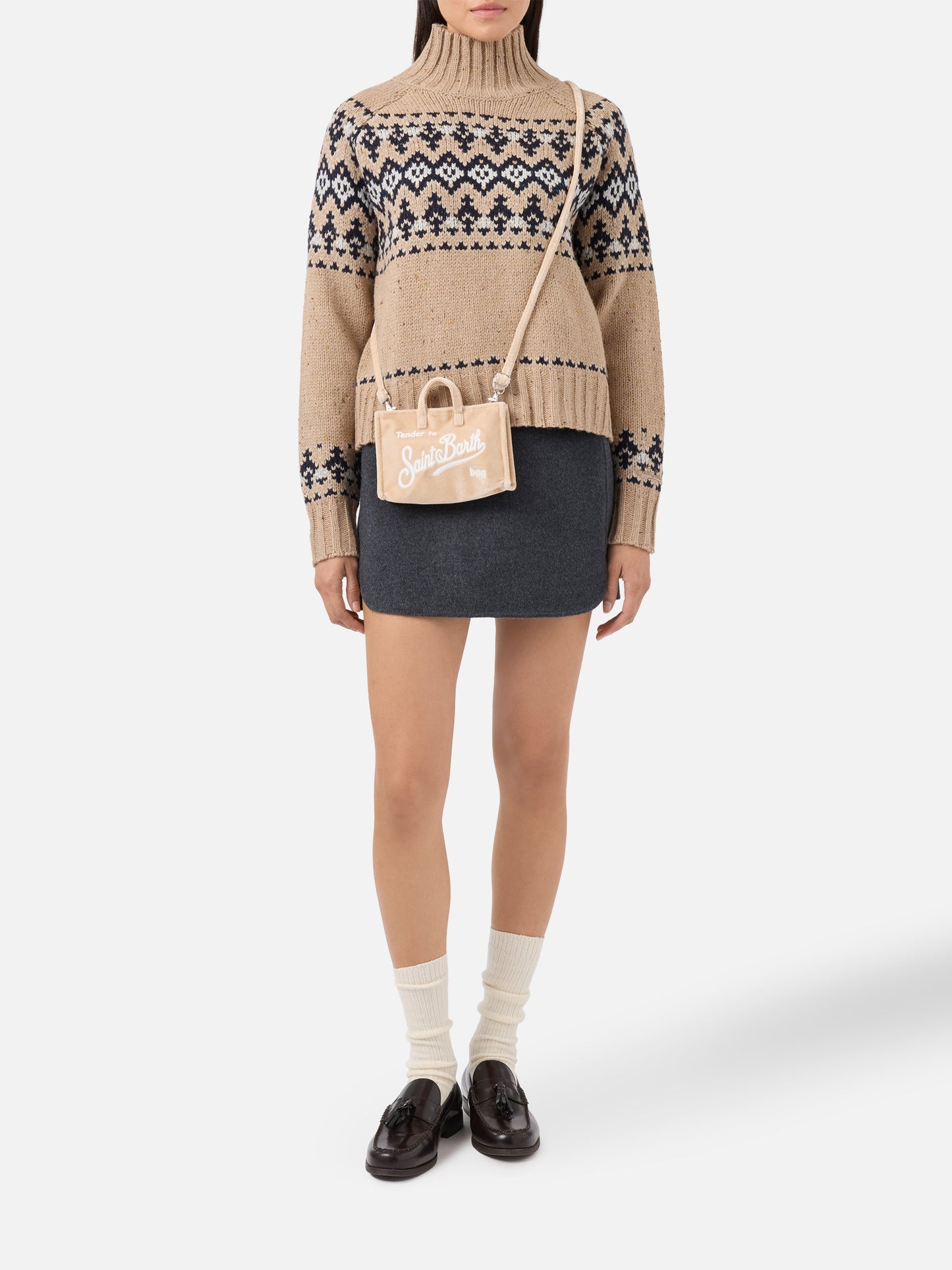 Mini Phone Bag Velvet in beige velvet