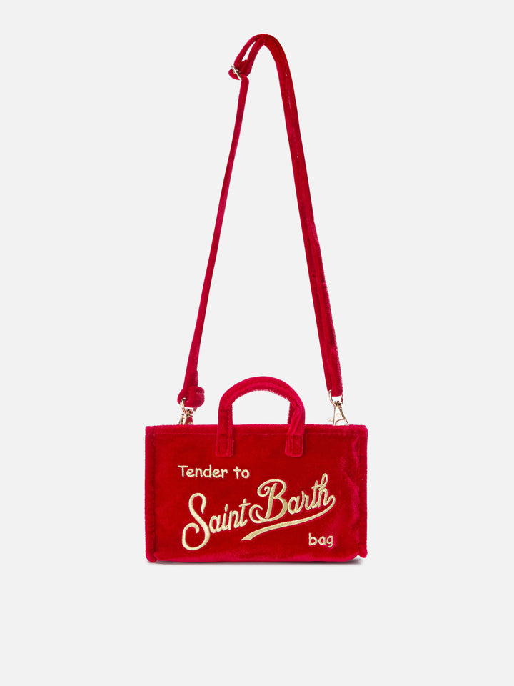 Rote Phone Bag aus Samt mit gesticktem Logo 