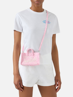 bolso micro Phone de efecto rizo con motivo de leopardo en relieve 