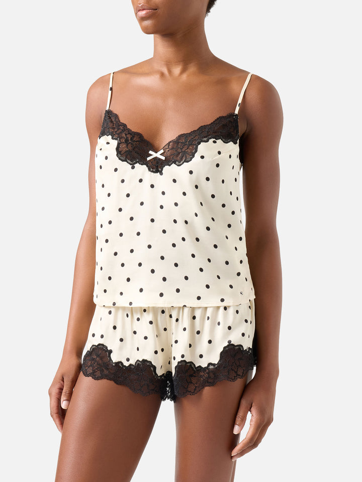 Off white Pilar top and shorts set with polka dots and lace