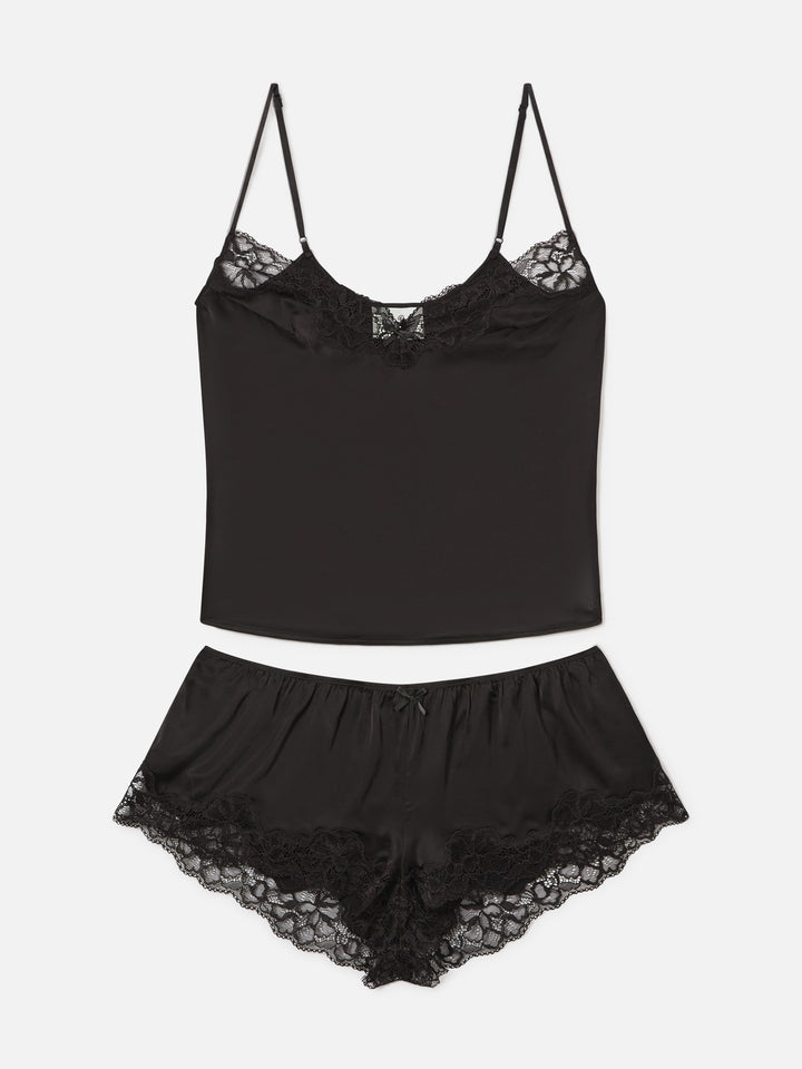 Black Pilar top and shorts set with lace