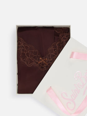 Dark brown Pilar top and shorts set with lace