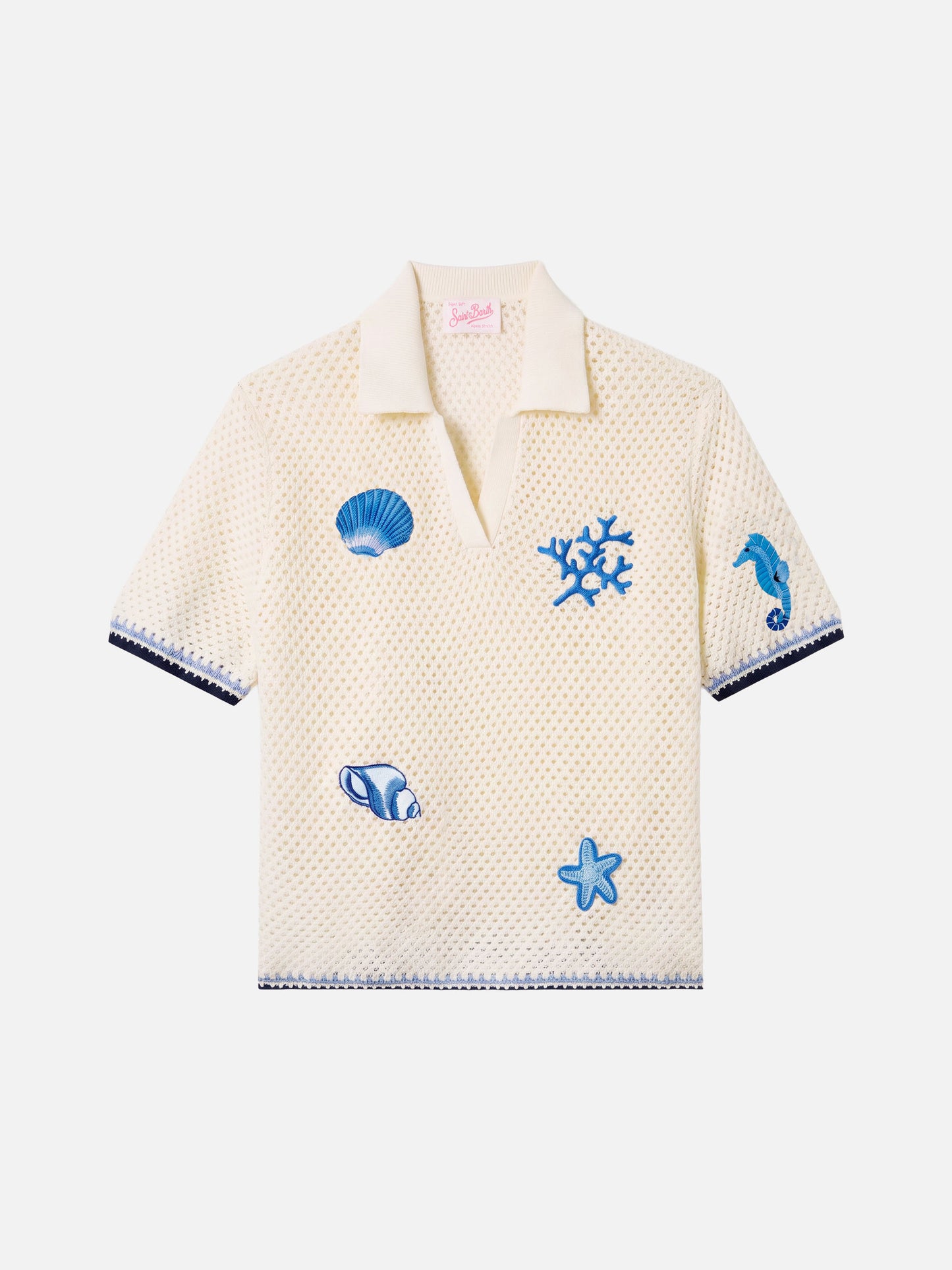 Polo Pixie in maglia traforata con patch marine