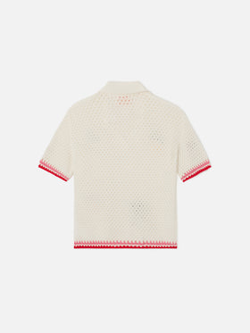 Polo Pixie Jr en mezcla de algodón blanco con parches bordados 