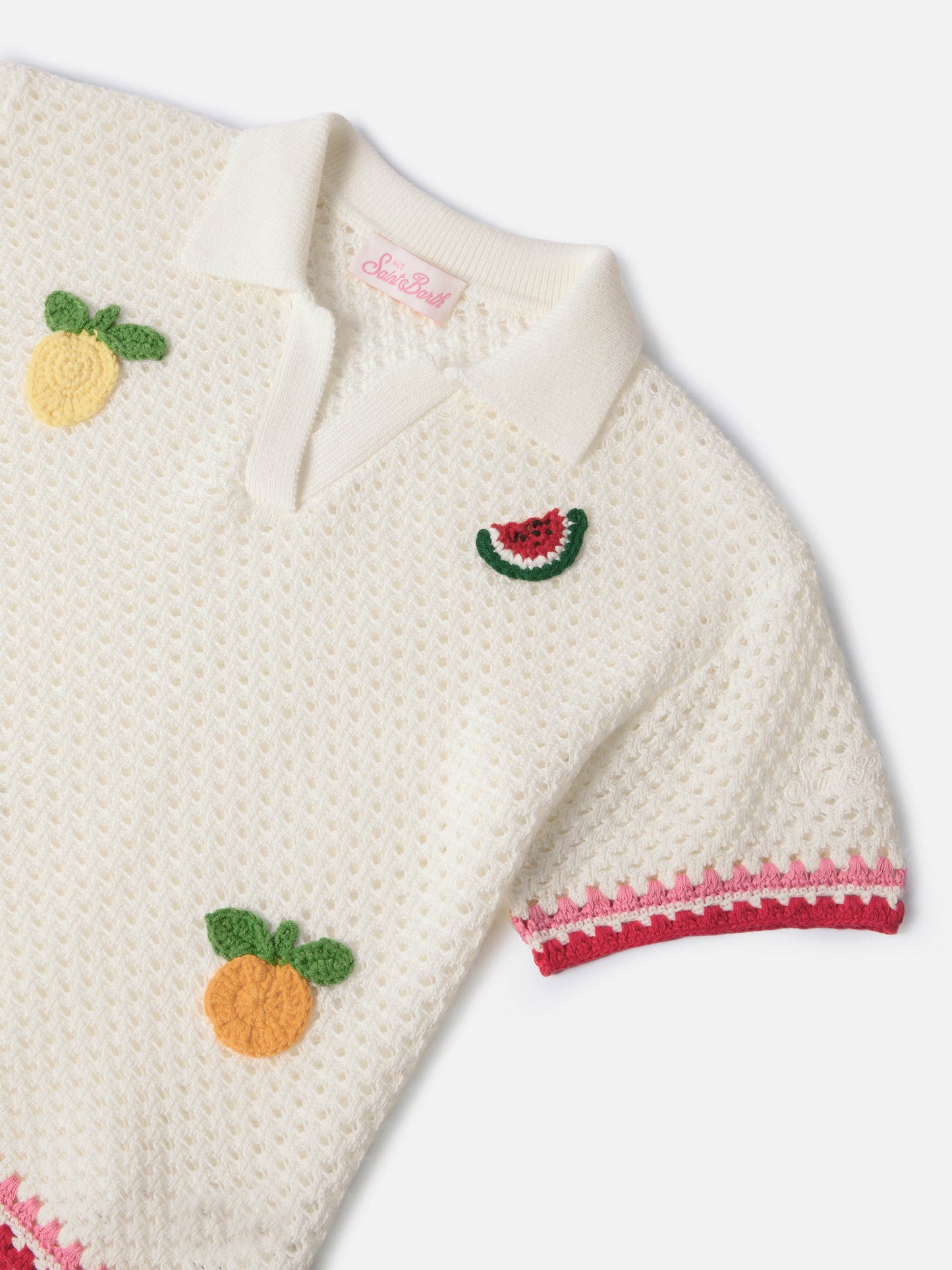 Polo Pixie Jr in misto cotone bianca con patch ricamate