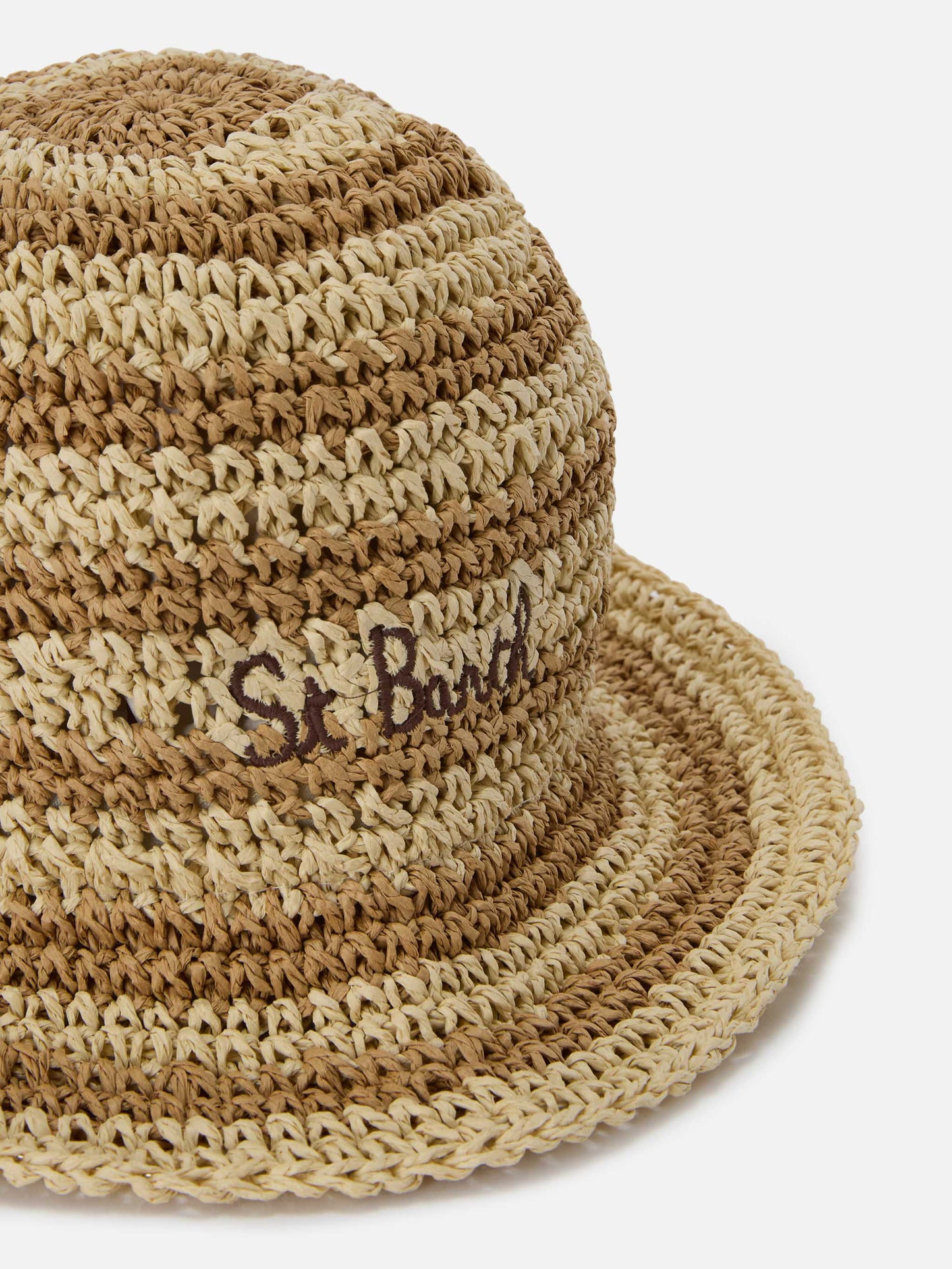 Polly bucket hat with beige and white stripes and embroidered logo