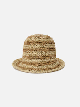 Polly bucket hat with beige and white stripes and embroidered logo