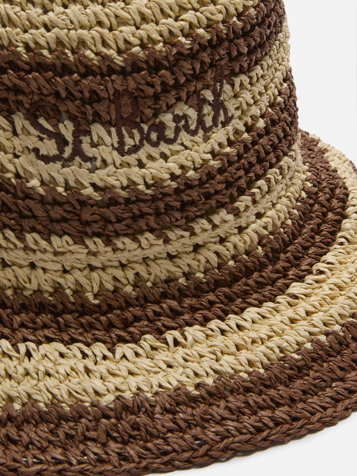 Cappellino Polly bucket hat a righe beige e marroni con logo ricamato