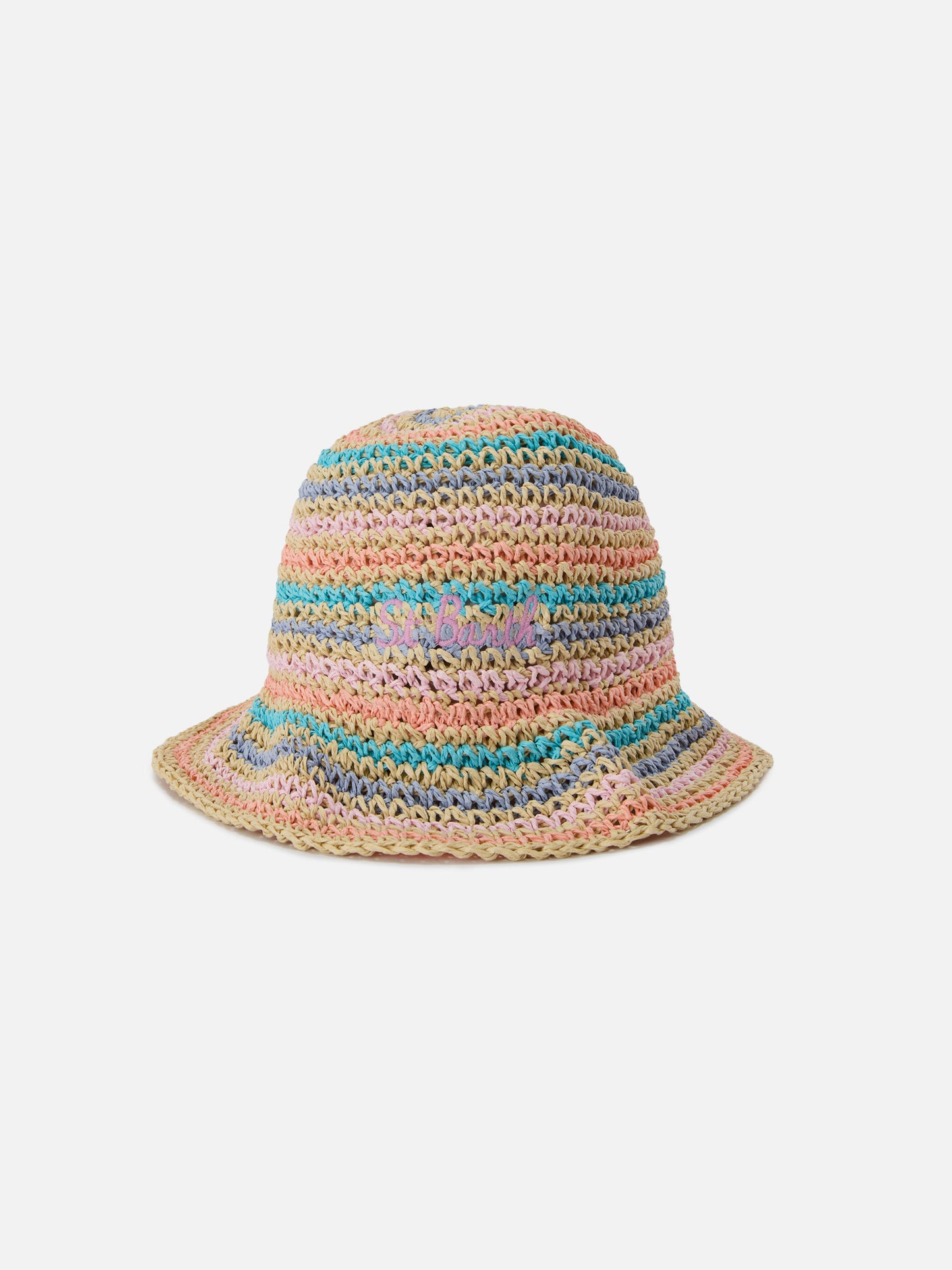 Polly bucket hat with multicolor stripes and embroidered logo