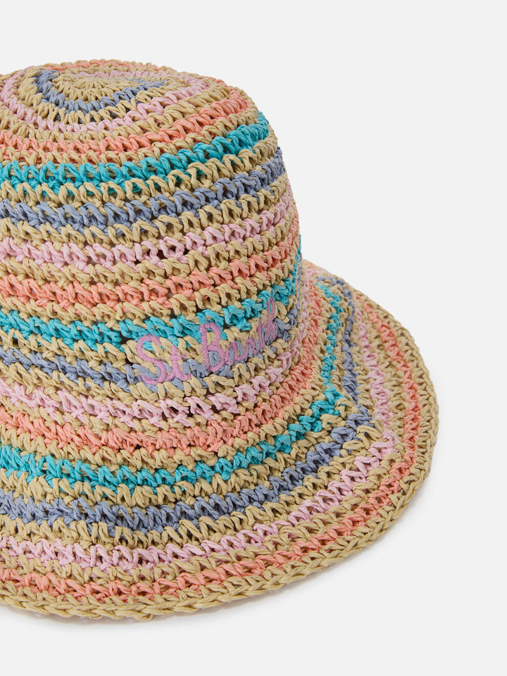 Cappellino Polly bucket hat a righe multicolor con logo ricamato