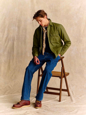 Camicia Pioneer verde militare in cotone spigato con stampa Snoopy sul retro | Special edition