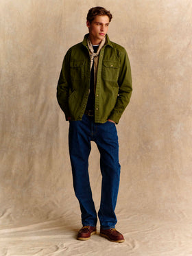 Camicia Pioneer verde militare in cotone spigato con stampa Snoopy sul retro | Special edition