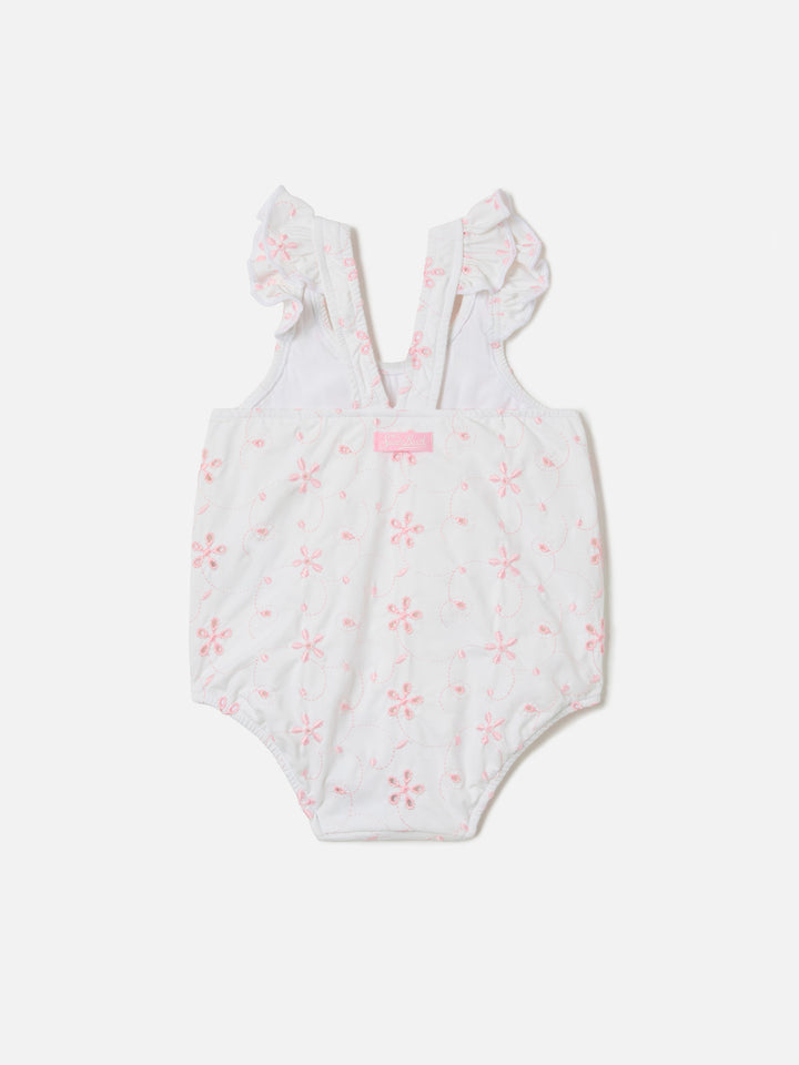 Pinkie one-piece swimsuit in embroidered sangallo