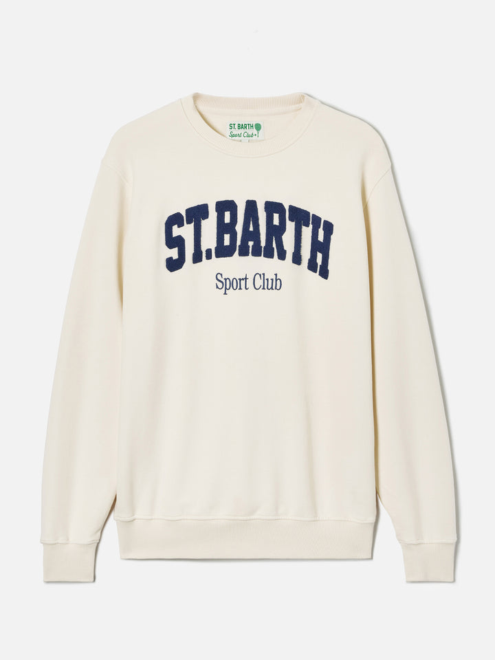 Felpa Ponza in cotone crema con logo Sport Club effetto spugna