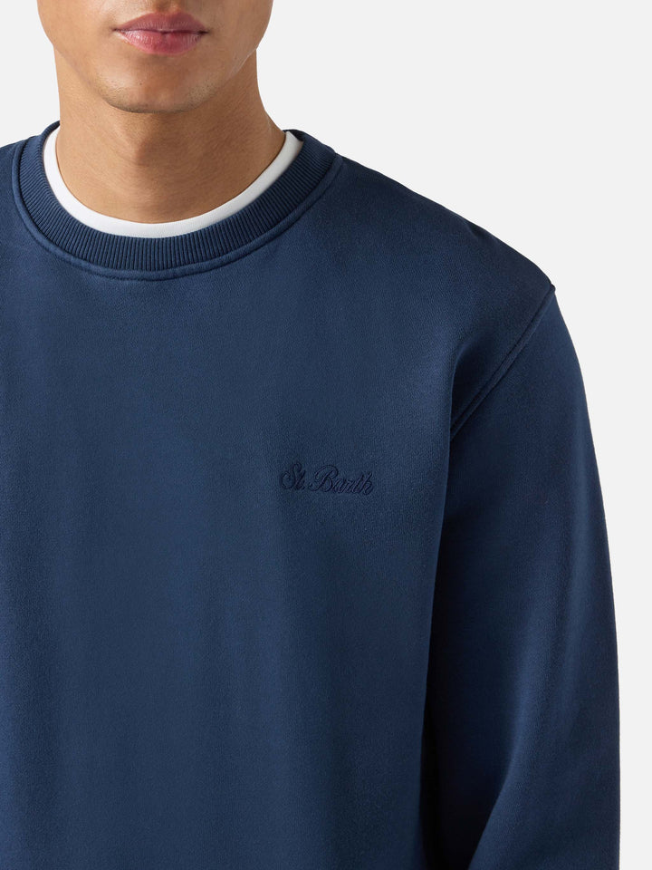 Navy blue Ponza sweatshirt in cotton with St. Barth embroidery