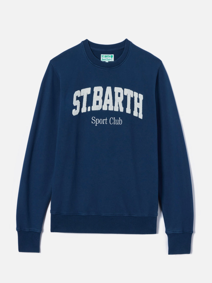 Felpa Ponza in cotone blu navy con logo Sport Club effetto spugna