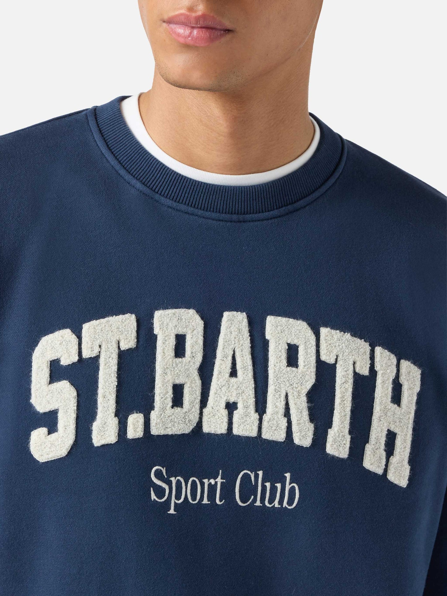 Sudadera Ponza de algodón azul marino con logo Sport Club en relieve efecto rizo 
