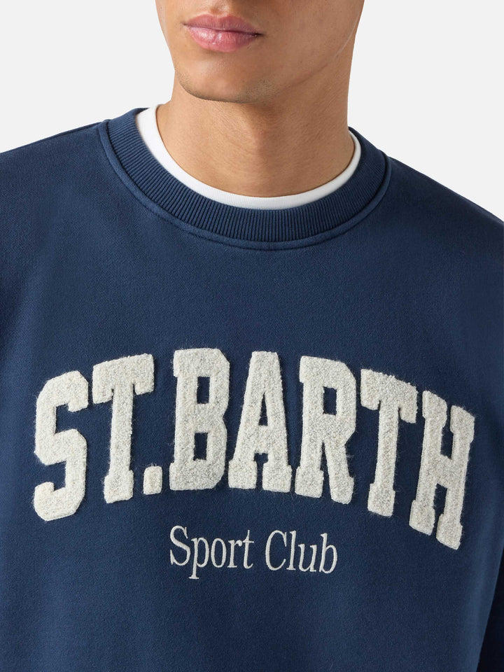 Navy blue Ponza cotton sweatshirt with Sport Club raised terry-effect logo