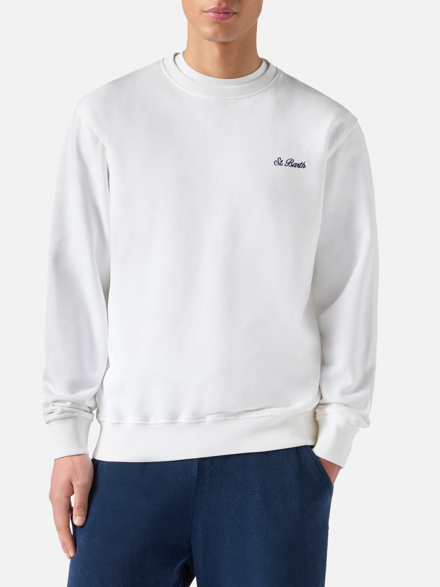 Sudadera Ponza blanca con bordado St. Barth en contraste 