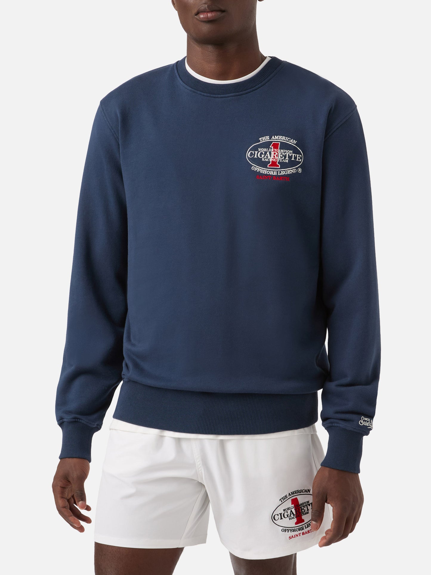 Sudadera de cuello redondo Ponza azul marino con estampado Cigarette | Special Edition 