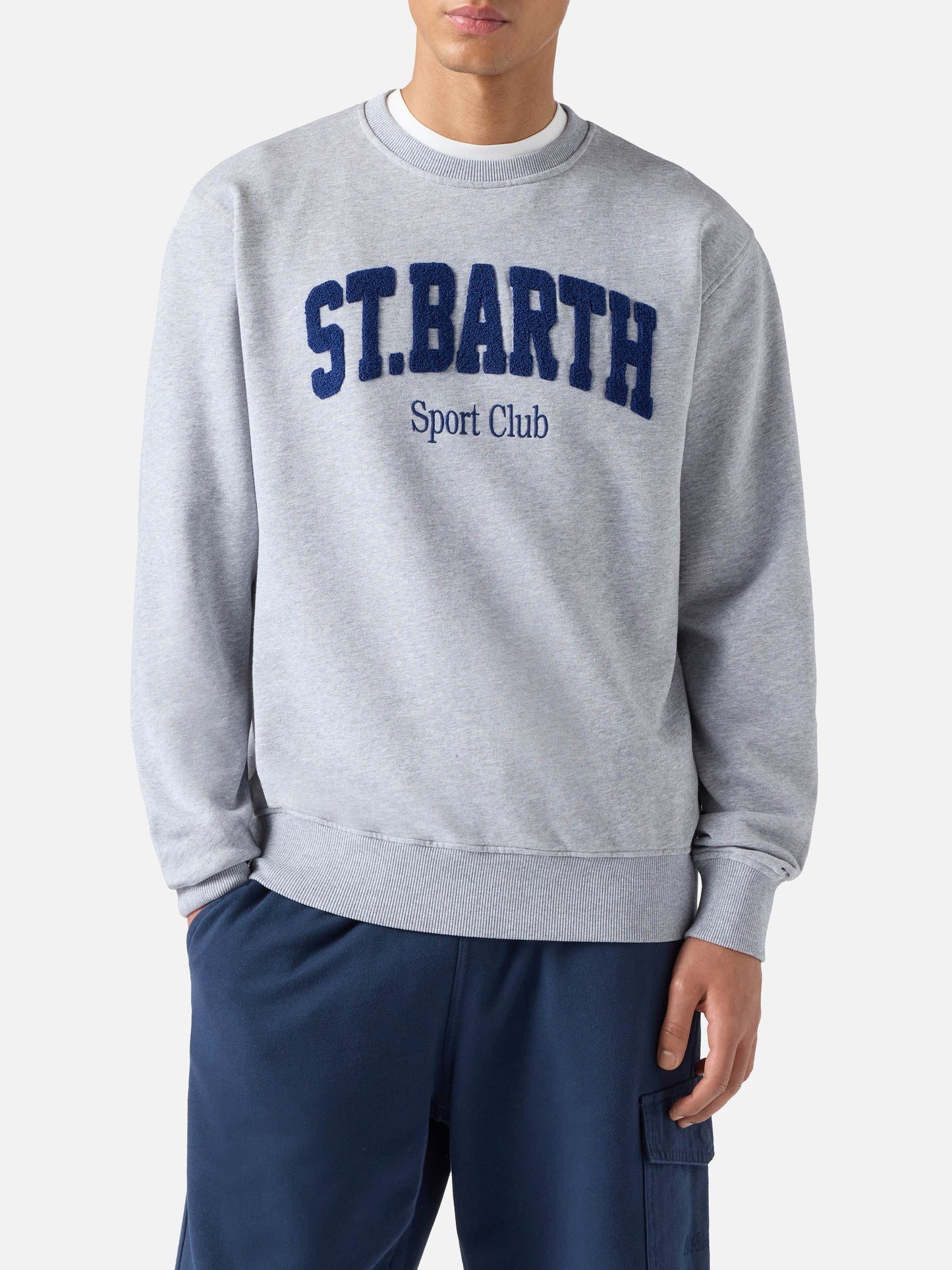 Sudadera de algodón gris Ponza con logo Sport Club en relieve con efecto rizo 