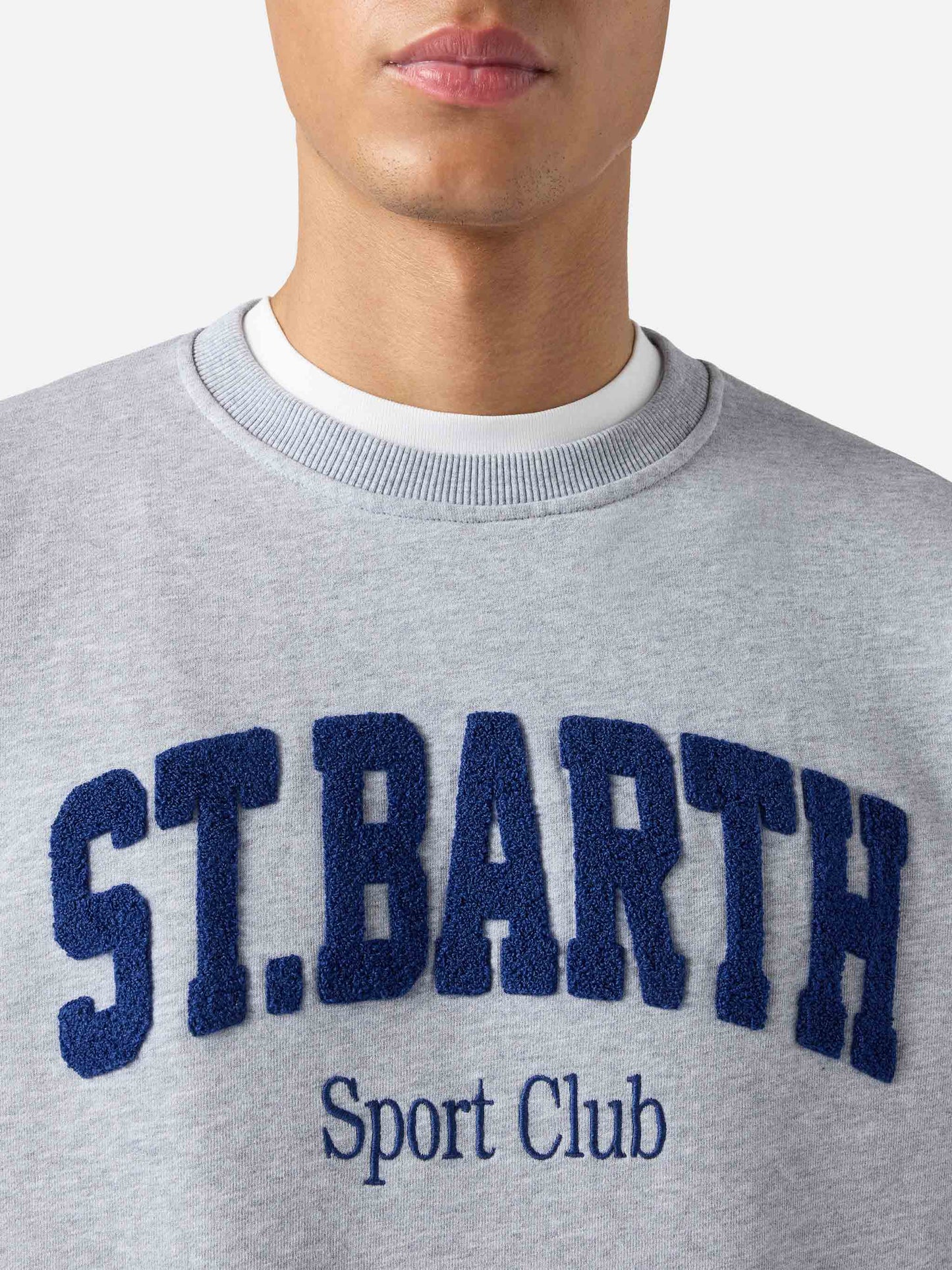 Sudadera de algodón gris Ponza con logo Sport Club en relieve con efecto rizo 