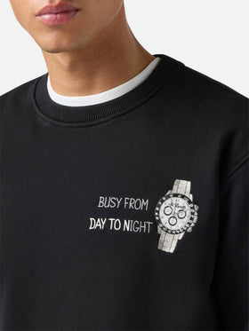 Sudadera Ponza negra con bordado Busy From Day To Night 