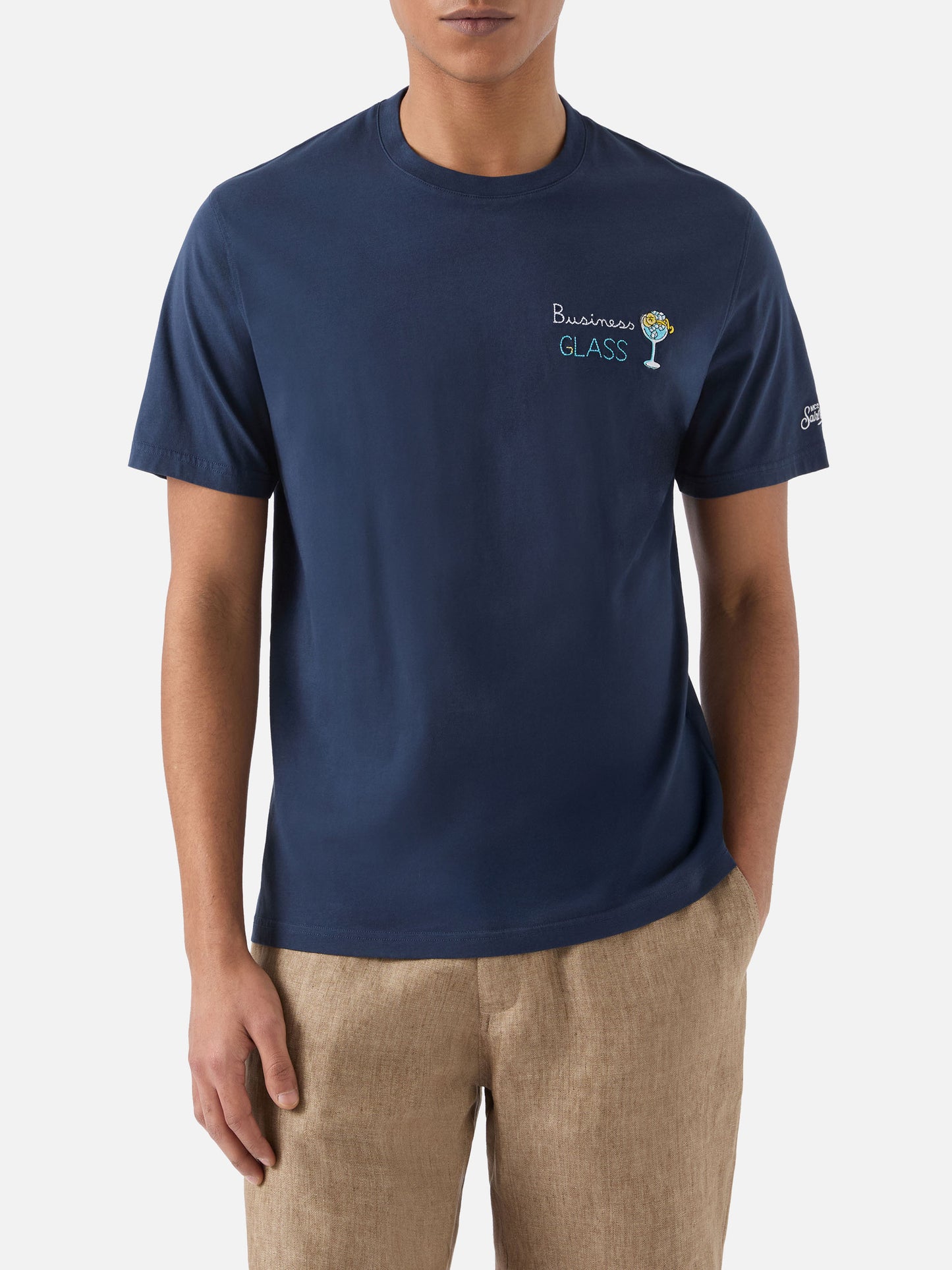 Blue Portofino T-shirt with Business Glass embroidery