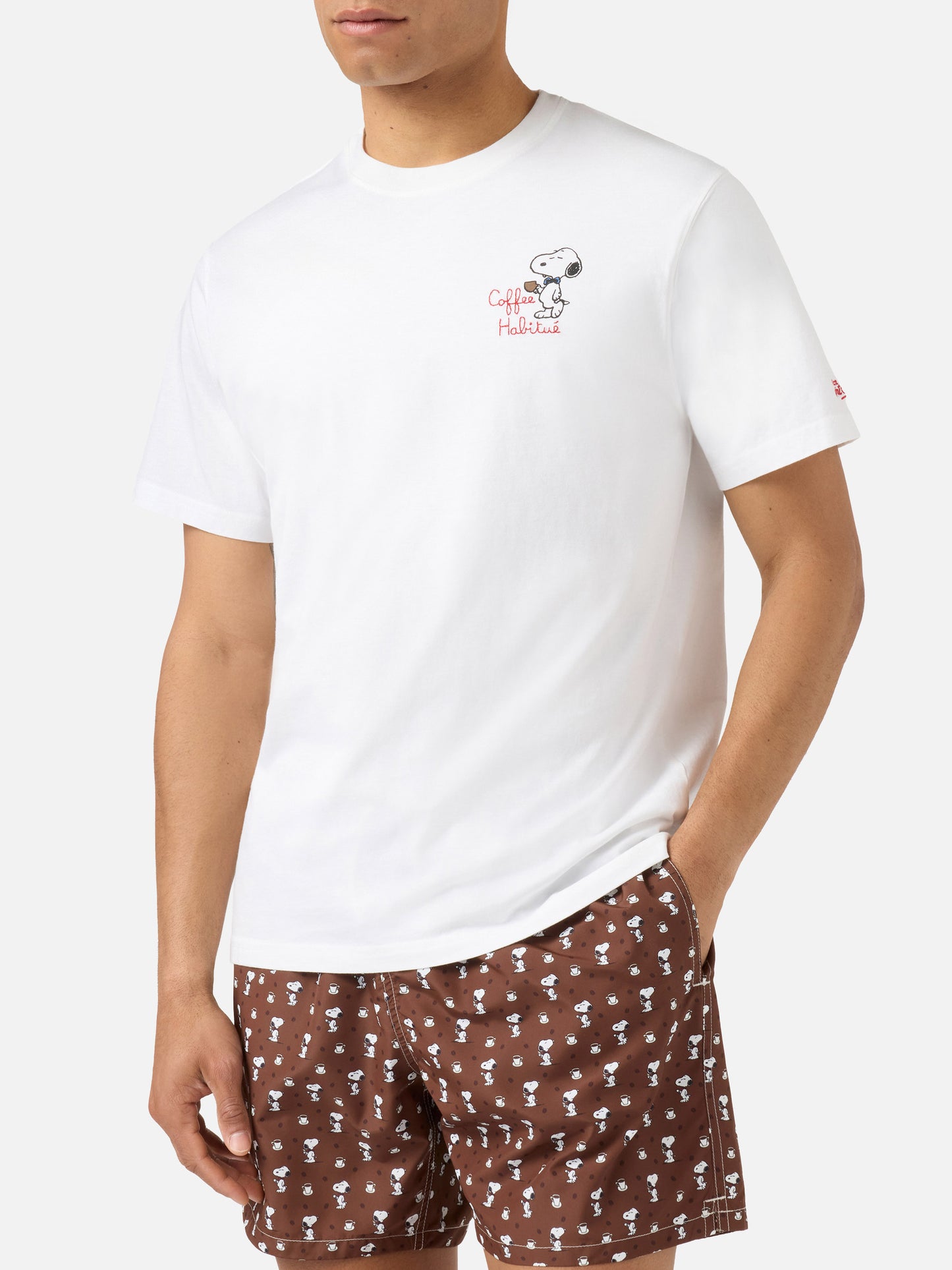 T-shirt Portofino blanc avec broderie Coffee Habitué | Édition spéciale 