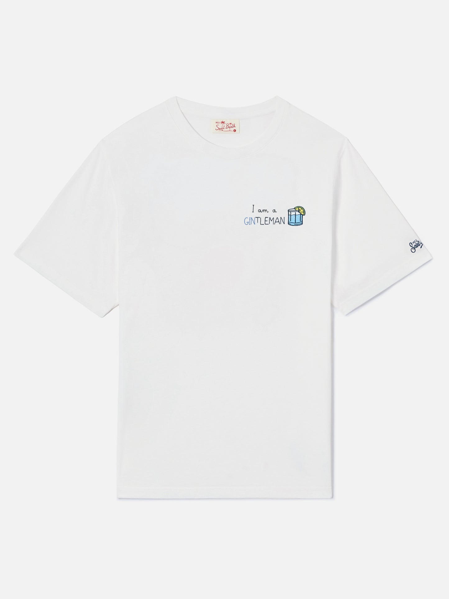 White Portofino T-shirt with I Am A Gintleman embroidery