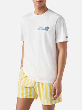 White Portofino T-shirt with I Am A Gintleman embroidery