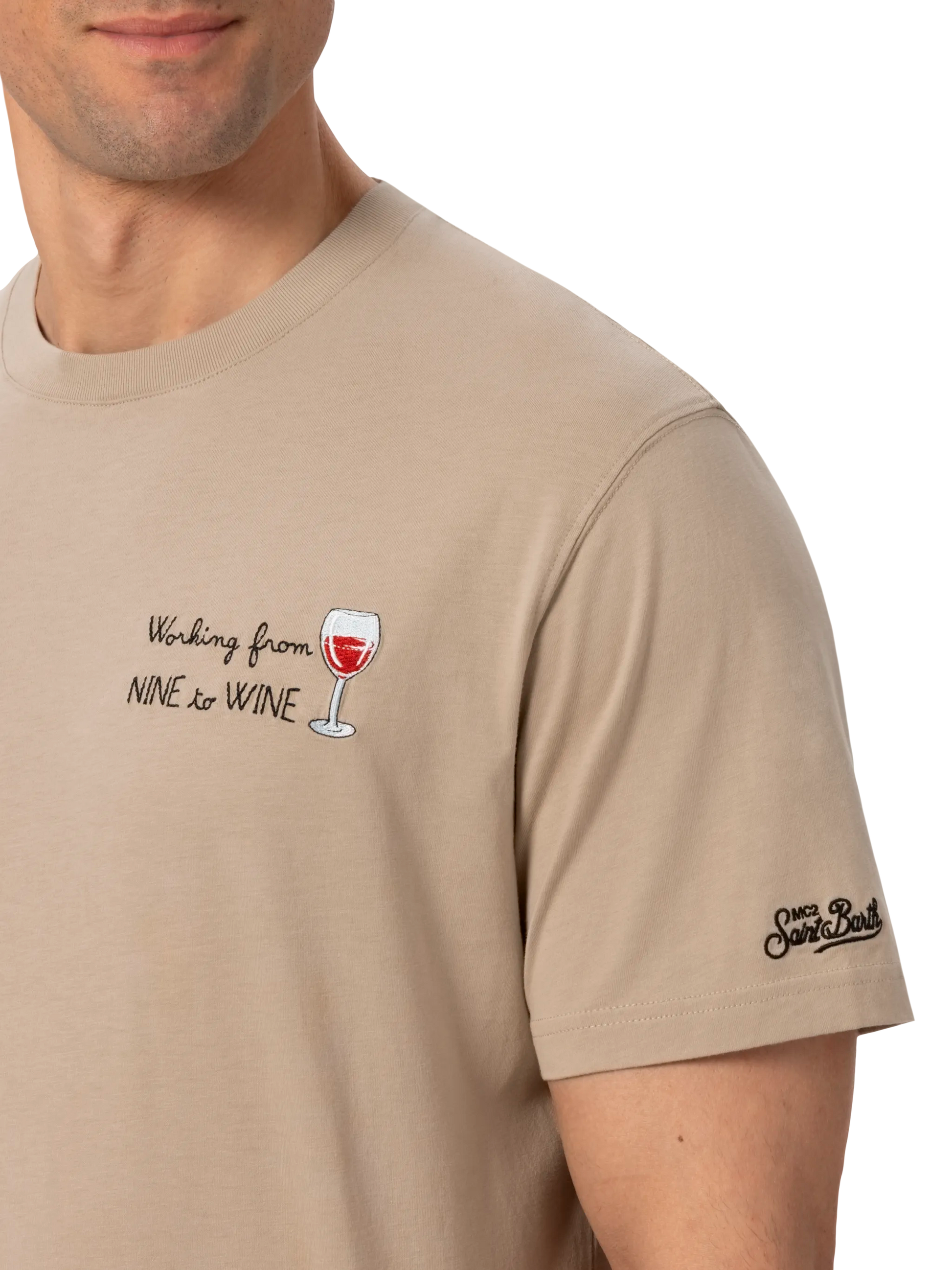 Classic fit cotton jersey t-shirt Portofino with Nine to Wine embroidery - MC2 Saint Barth