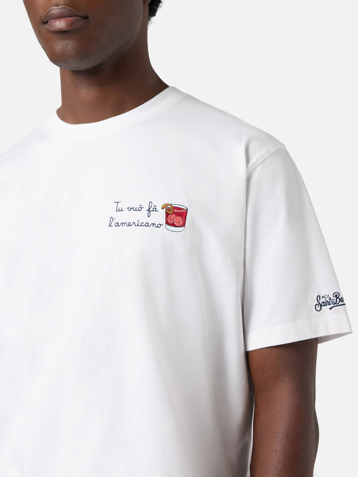 White Portofino T-shirt with Tu Vuò Fà L'americano embroidery