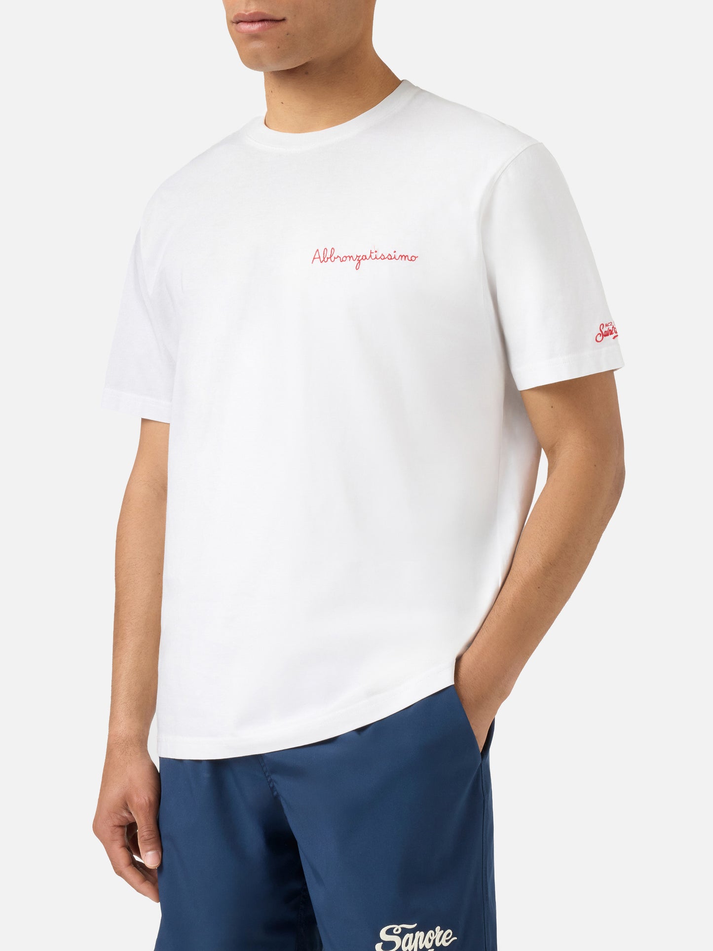 White Portofino T-shirt with Abbronzatissimo embroidery