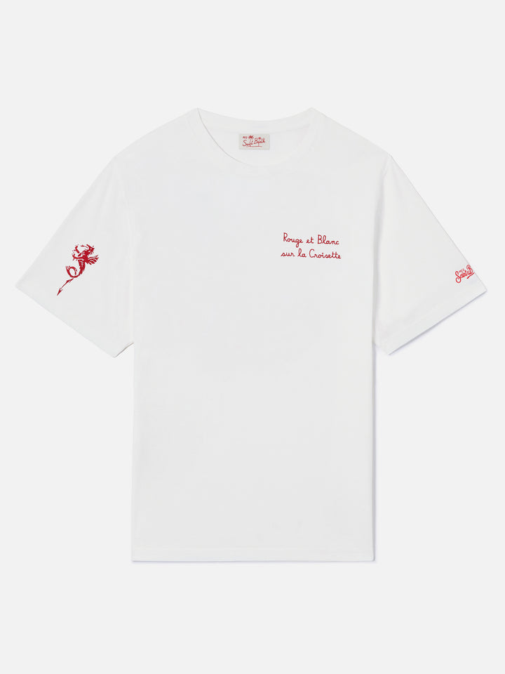 T-shirt Portofino bianca con ricamo AS Cannes Rouge et Blanc sur la Croisette | AS CANNES SPECIAL EDITION