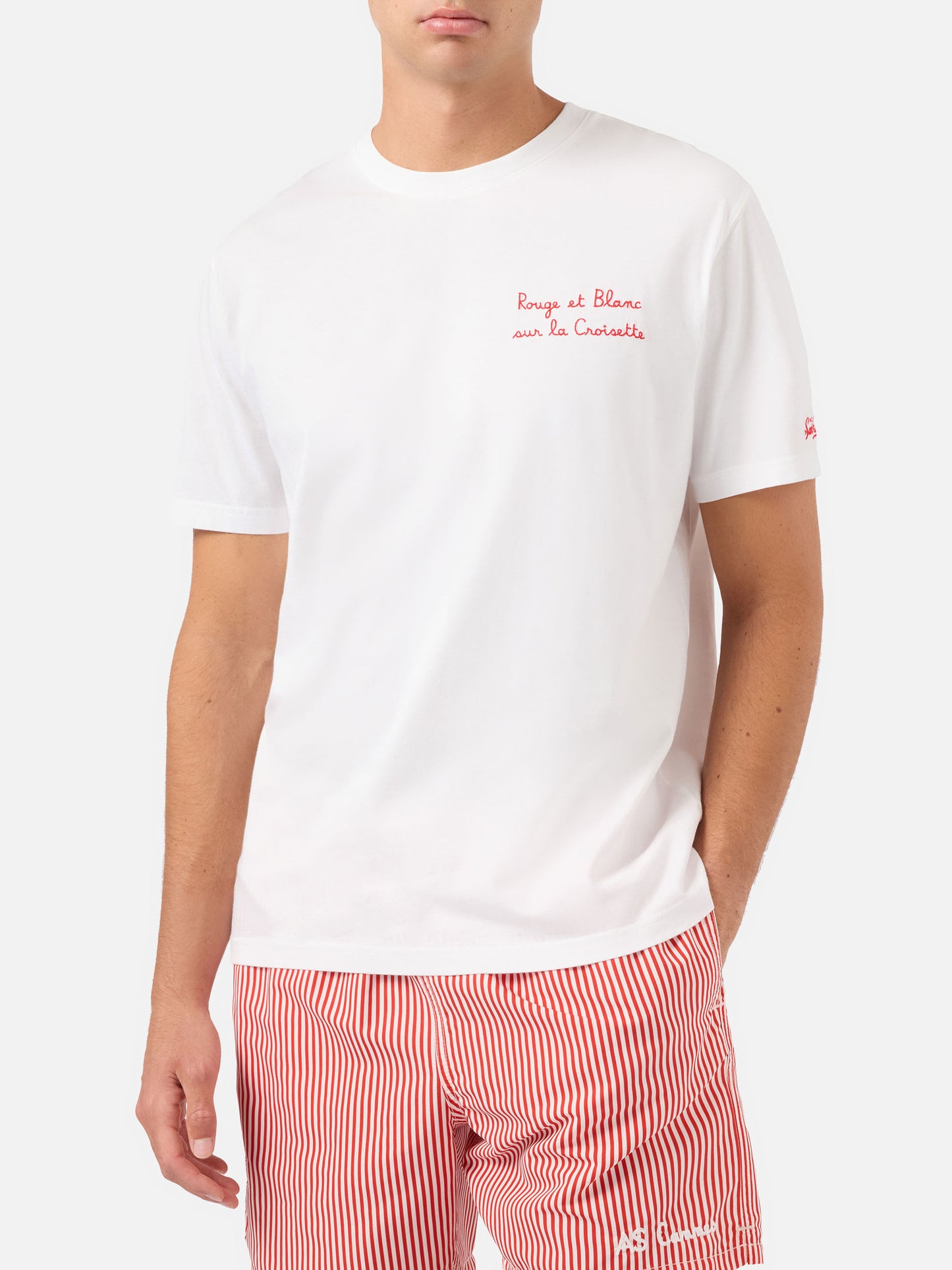 White Portofino T-shirt with AS Cannes Rouge et Blanc sur la Croisette embroidery | AS CANNES SPECIAL EDITION