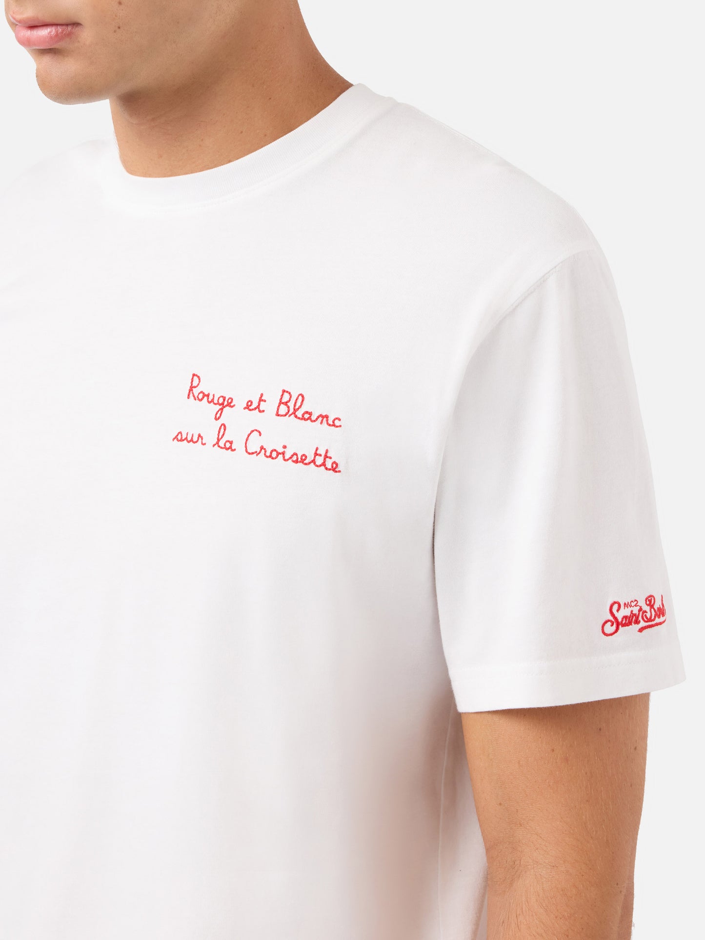White Portofino T-shirt with AS Cannes Rouge et Blanc sur la Croisette embroidery | AS CANNES SPECIAL EDITION
