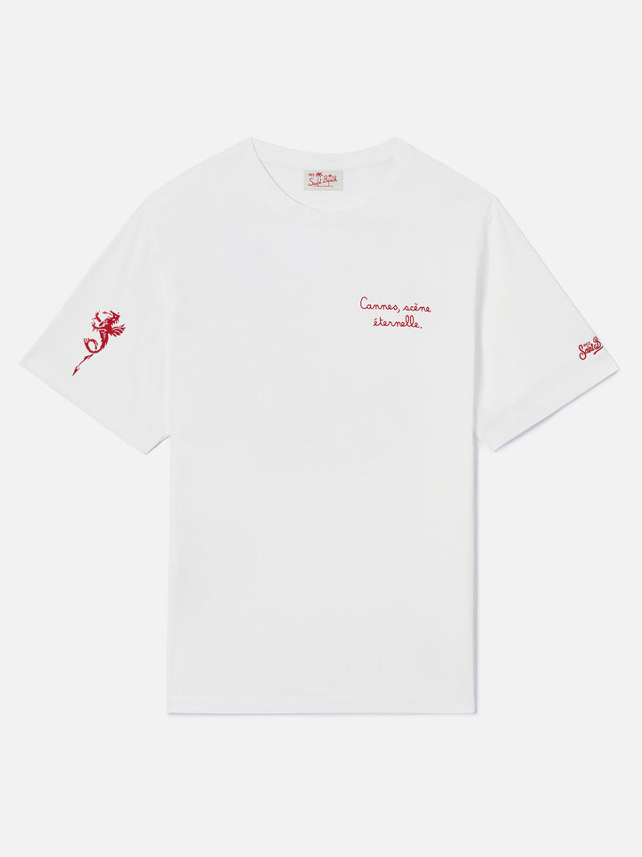 T-shirt Portofino bianca con ricamo AS Cannes Cannes scène éternelle | AS CANNES SPECIAL EDITION