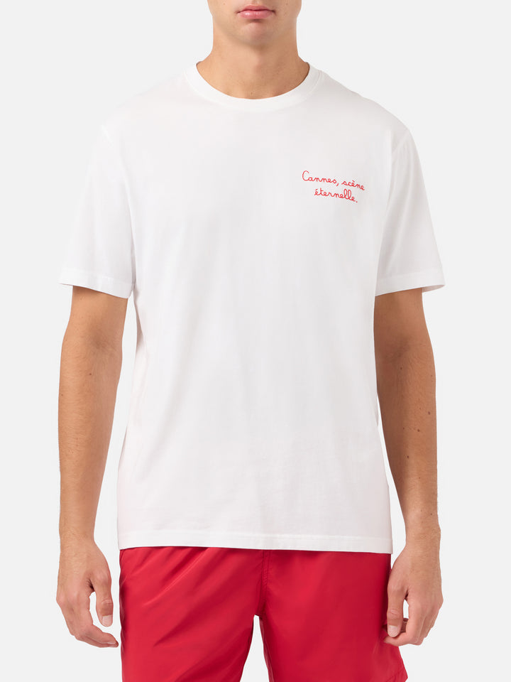 T-shirt Portofino bianca con ricamo AS Cannes Cannes scène éternelle | AS CANNES SPECIAL EDITION